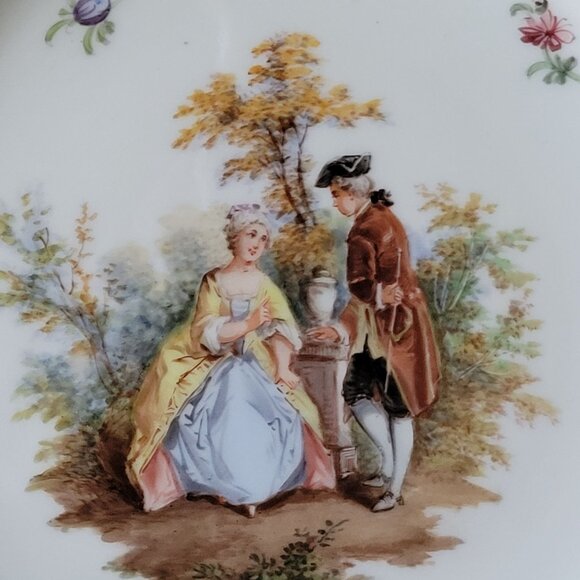 Antique Meissen Deep Plate Courting Couple Romantic Scene Floral Design 8.75" - Picture 2 of 8